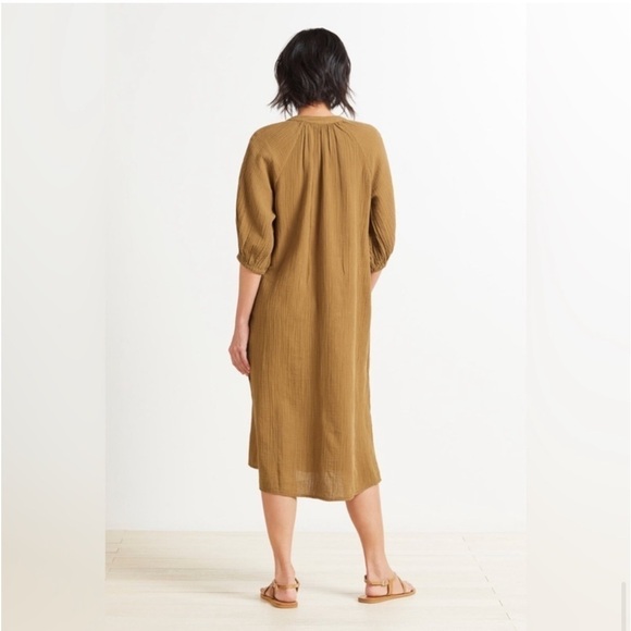 Sundry Anthropologie Henley Boho Brown Loose Cotton Gauze Midi Dress Small Brown - Picture 3 of 10